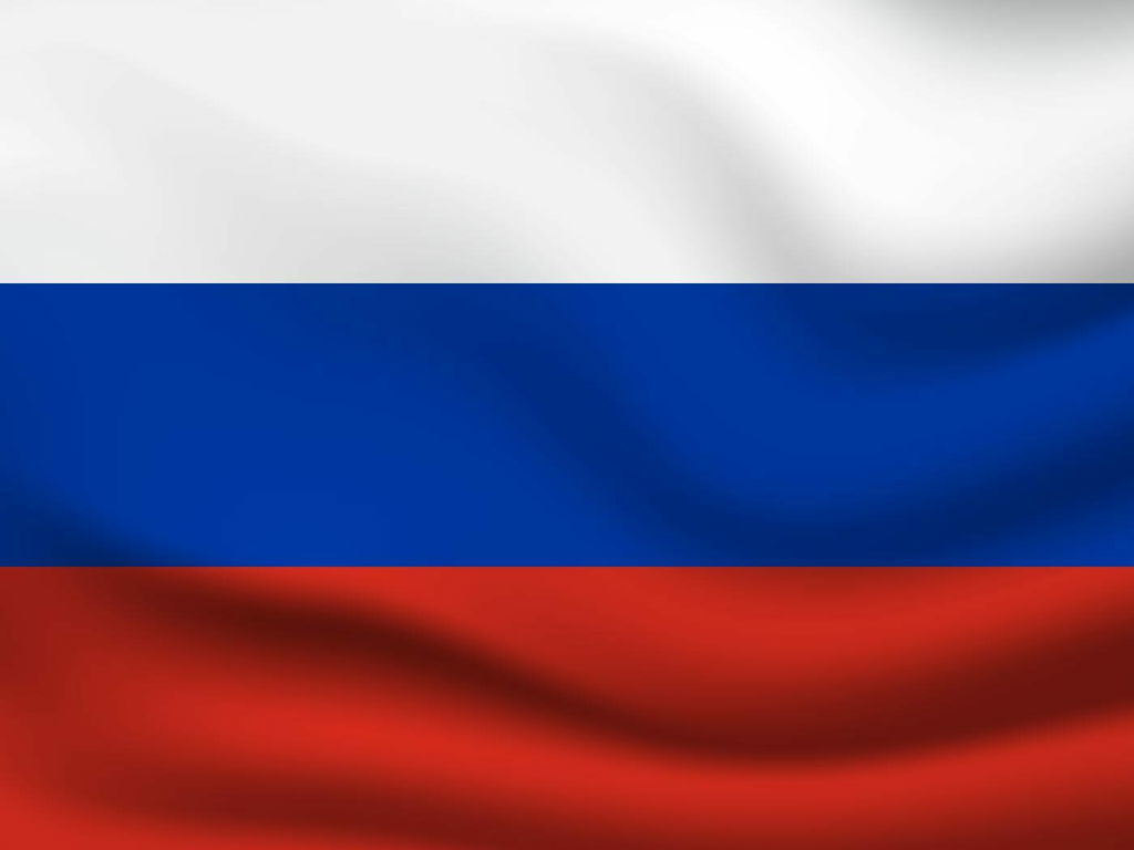 Bandeira Russa, ocupando toda a extensão da imagem, três listras, a primeira de cor branca, a segunda de cor azul e a terceira, vermelha.