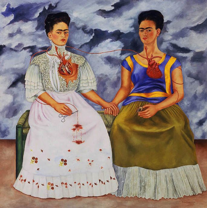 Pintura As duas Kridas pela artista surrealista Frida Khalo.