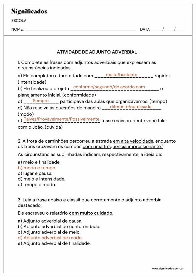 atividade de adjunto adverbial 7 ano_respostas