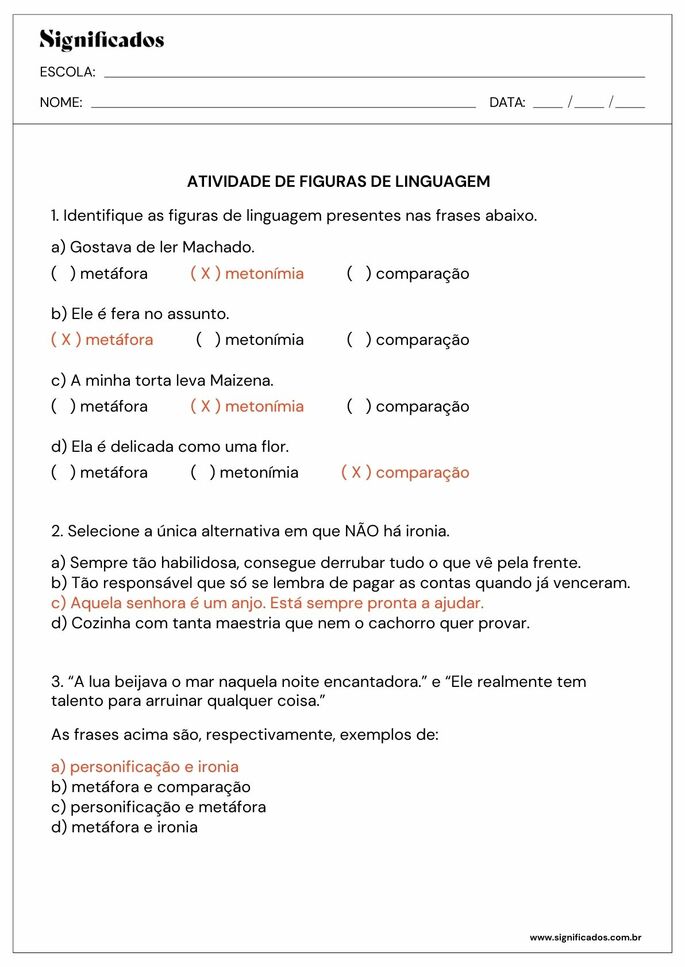 atividade sobre figuras de linguagem para 6º ano_respostas