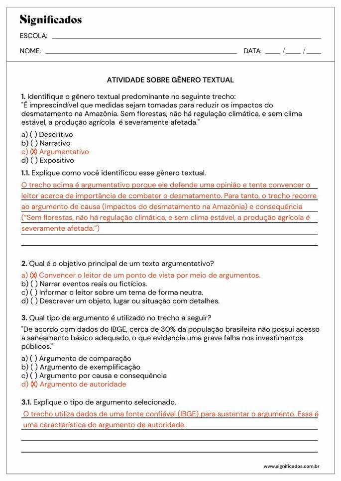 atividade sobre gênero textual para 9º ano_resposta