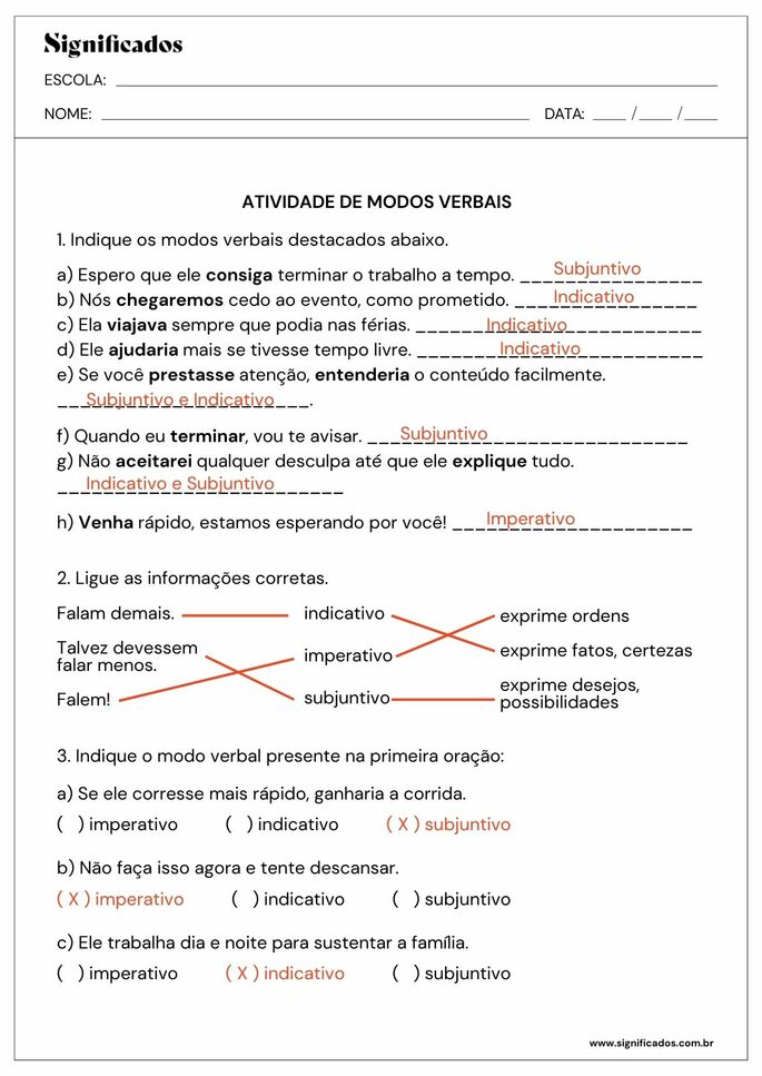 atividade sobre modos verbais para 6º ano_respostas