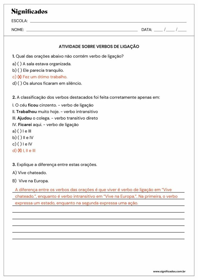 atividade sobre verbos de ligação para 9º ano_resposta