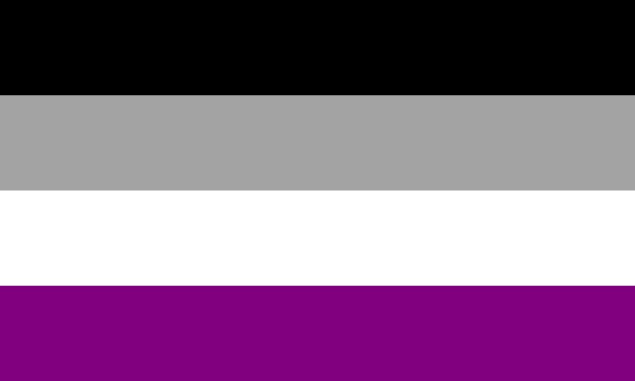 Bandeira do orgulho assexual com as cores preta, cinza, branca e roxo.