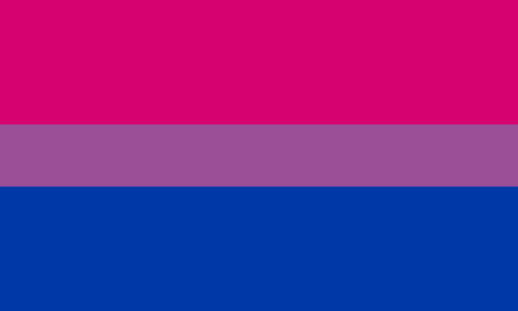 Bandeira bissexual com as cores rosa, roxo e azul.