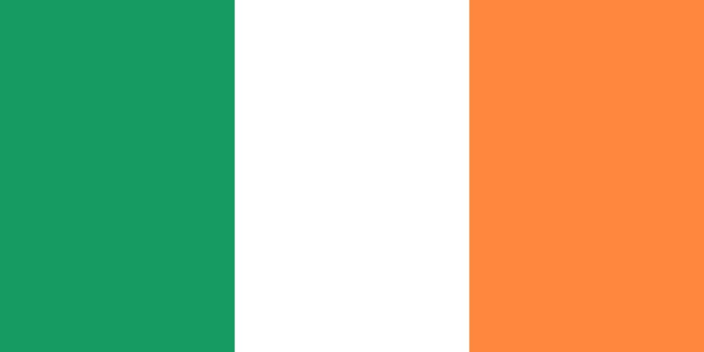 Bandeira da Irlanda, com três faixas verticais, verde, branca e laranja, respectivamente.
