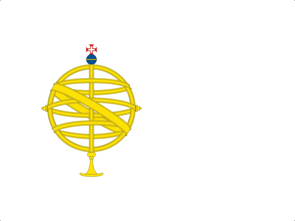 Bandeira do Principado do Brasil, com fundo branco e uma esfera dourado ao esquerdo.