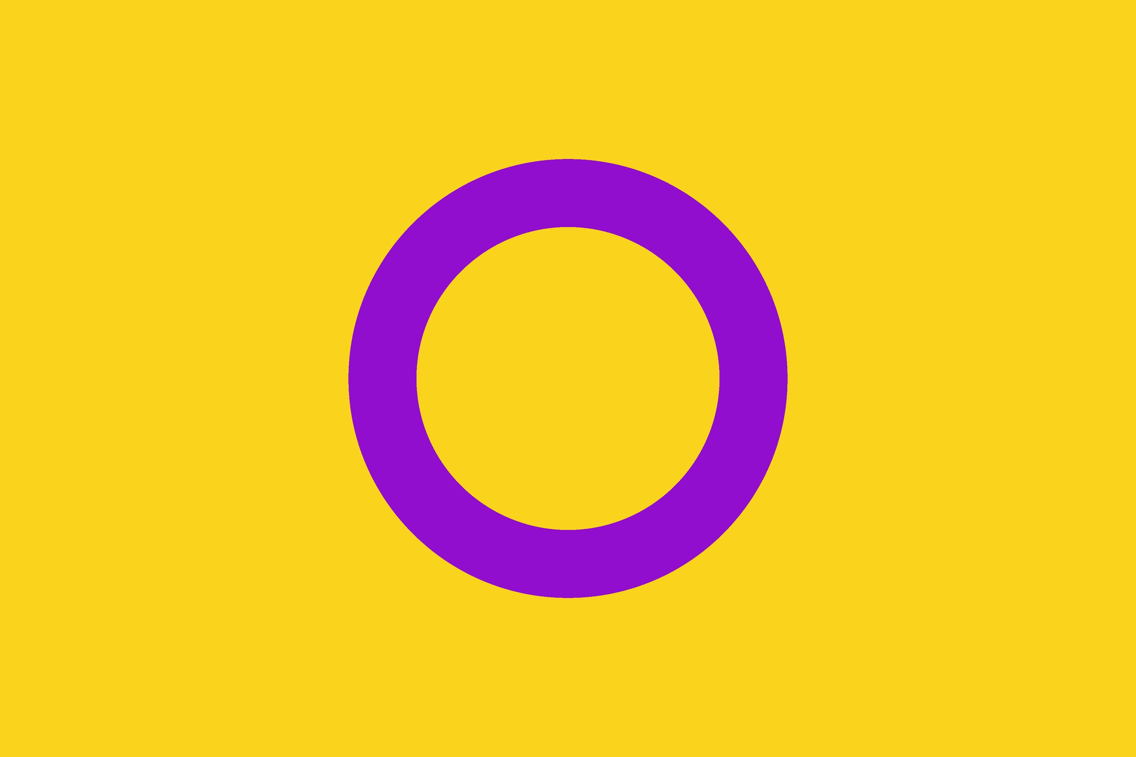 Bandeira intersexo com fundo amarelo e círculo lilás central.
