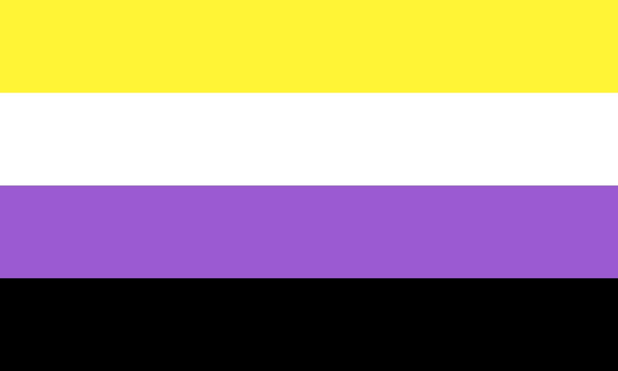 Bandeira não binária com as cores amarela, branco, roxo e preto.