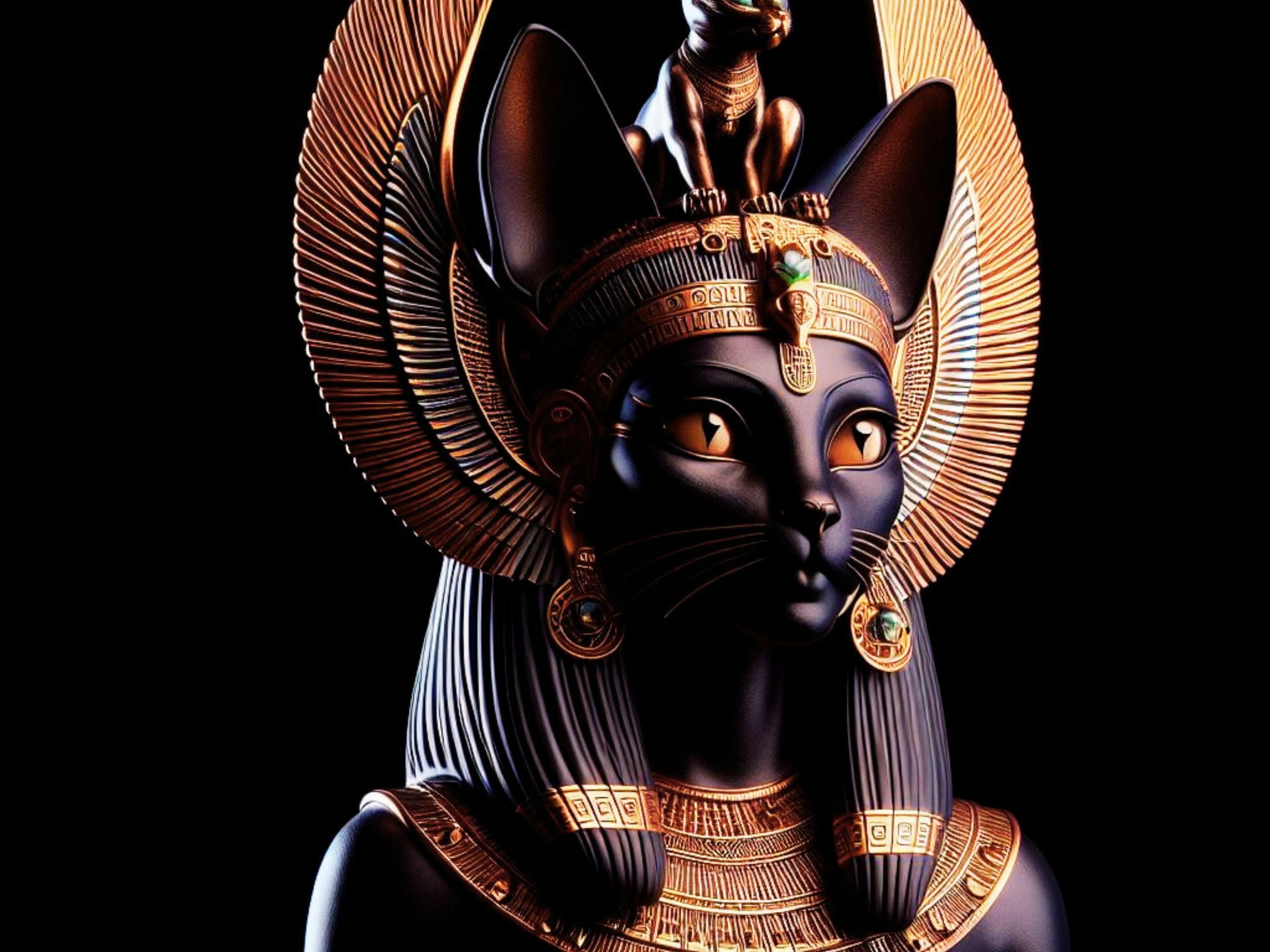 Deusa guerreira egípcia com cabeça de gato.
