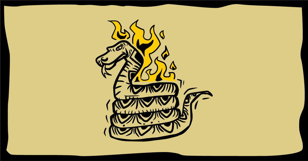 Lenda do Boitatá, grande cobra que pega fogo.