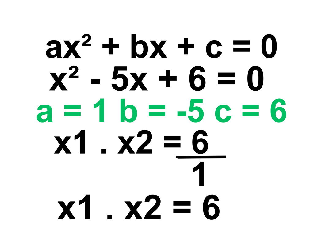 Exemplo de cálculo do produto das raízes em que x1+x2=6