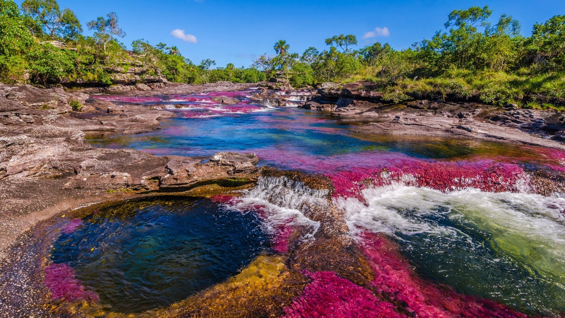 Rio colorido que fica na Colômbia.