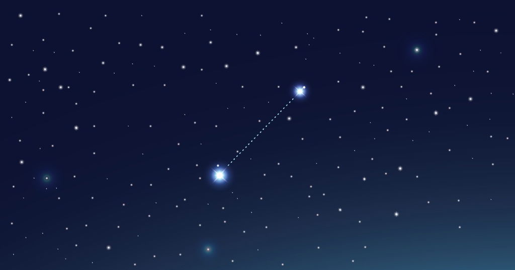 Constelação Cão Menor em fundo azul e com estrelas brilhantes branco azuladas.