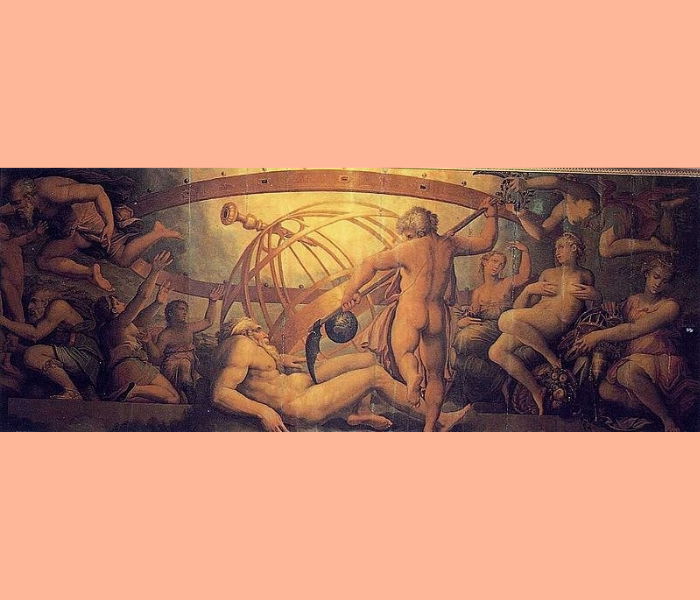 Representação da castração de Urano pelo seu filho Cronos, feita pelo pintor italiano Giogio Vasari..
