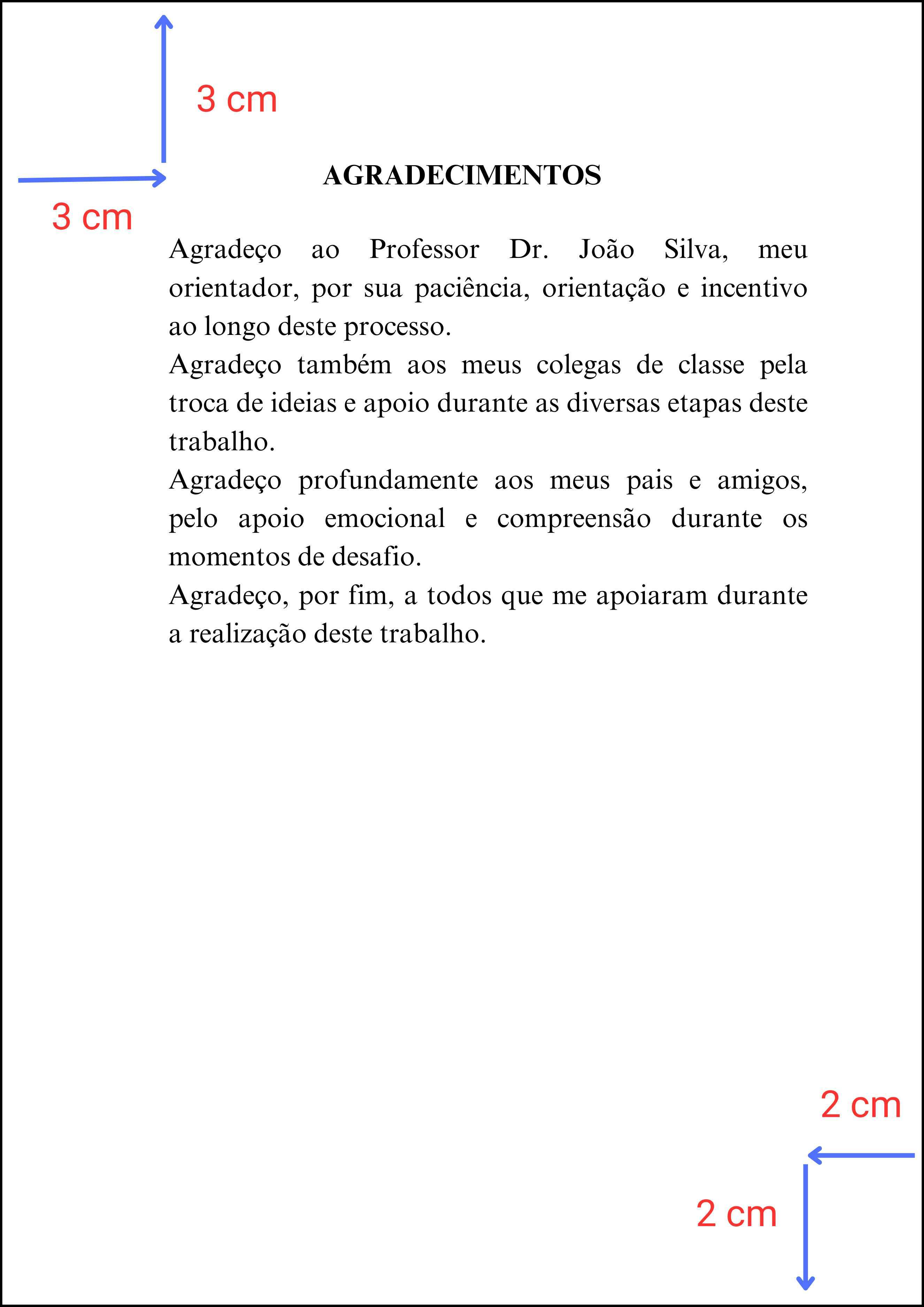 Exemplo de formatação dos agradecimentos de um TCC