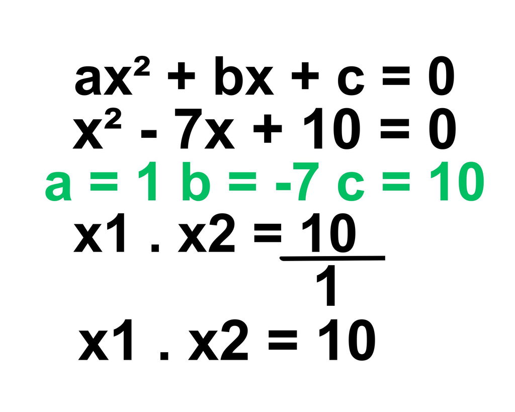 Cálculo do produto das raízes em que x1.x2=10