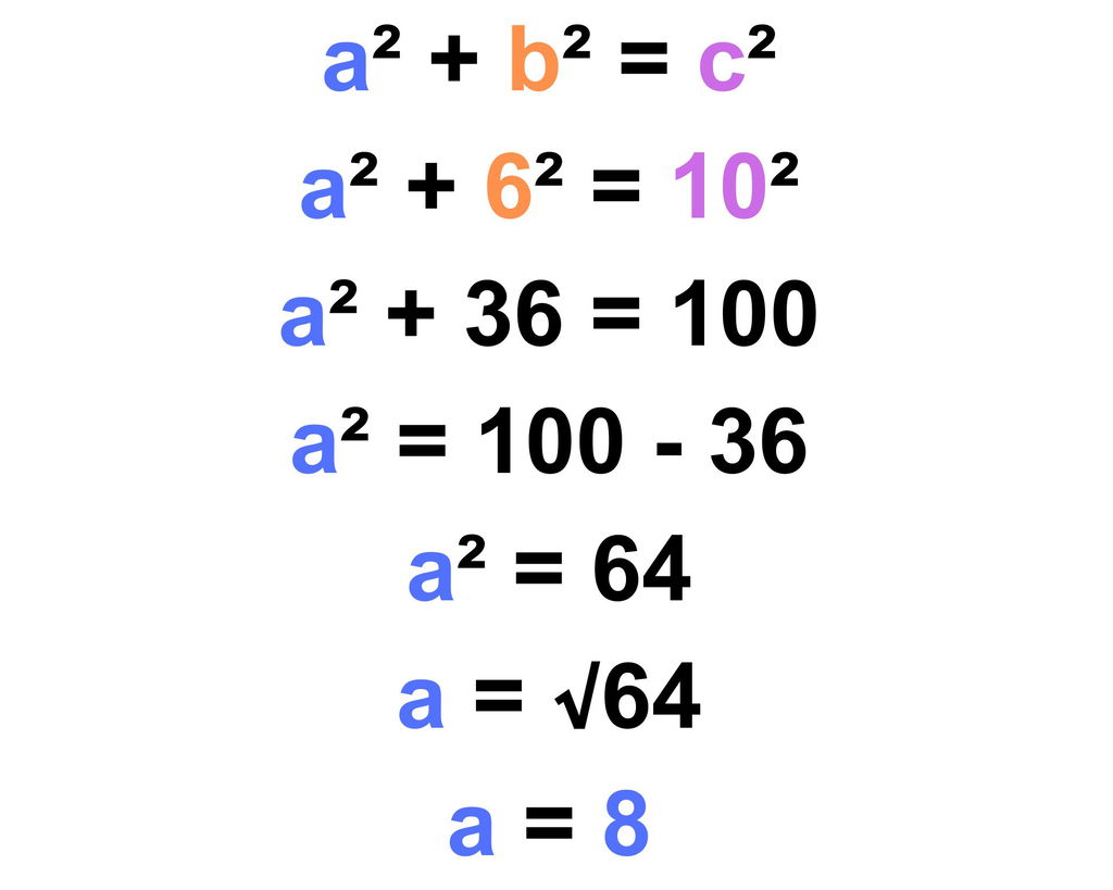 Exemplo de exercício usando Teorema de Pitágoras, em que o resultado é 8.