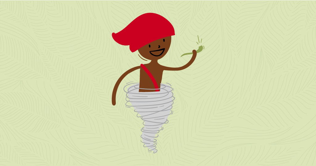 Ilustração de Saci-Pererê, um menino de pele escura com gorro vermelho.