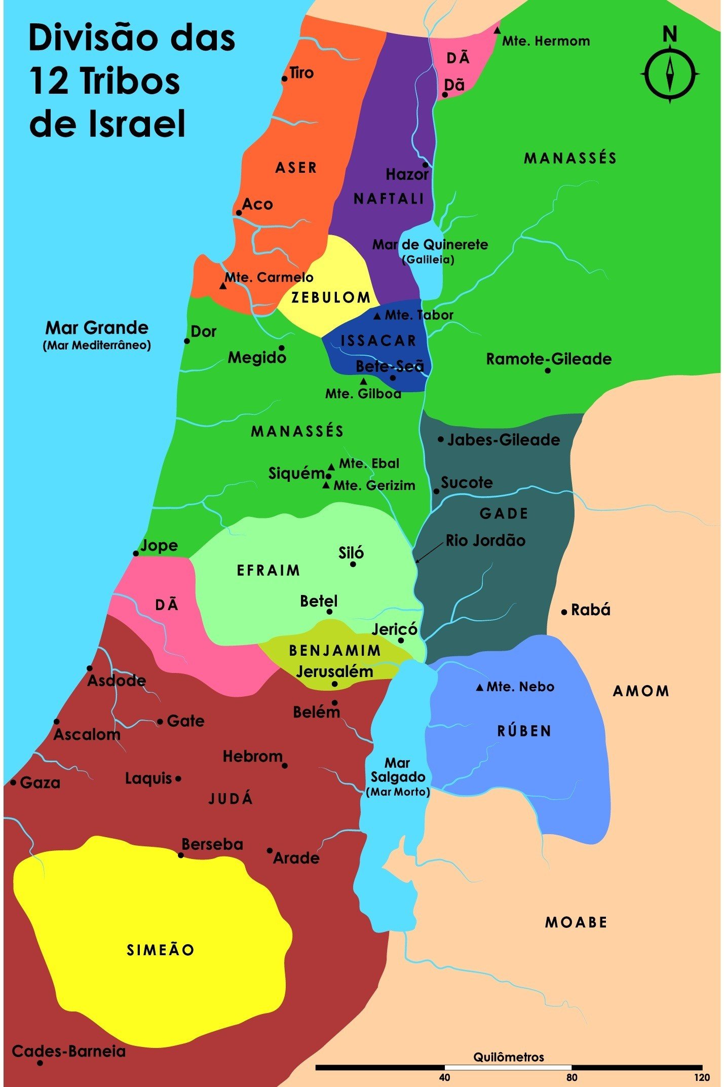 Mapa das 12 Tribos de Israel.