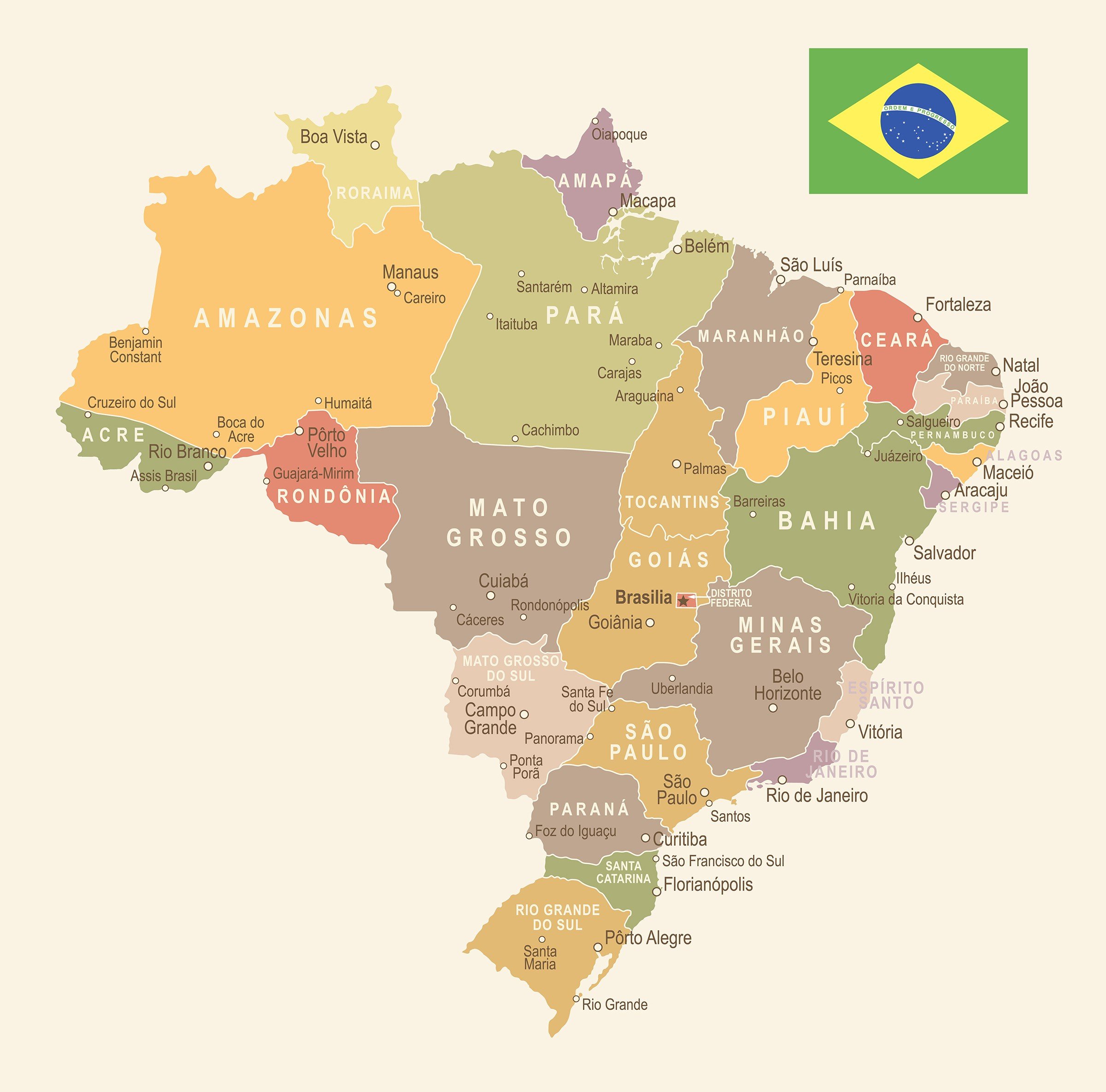 Mapas do brasil com estados e capitais