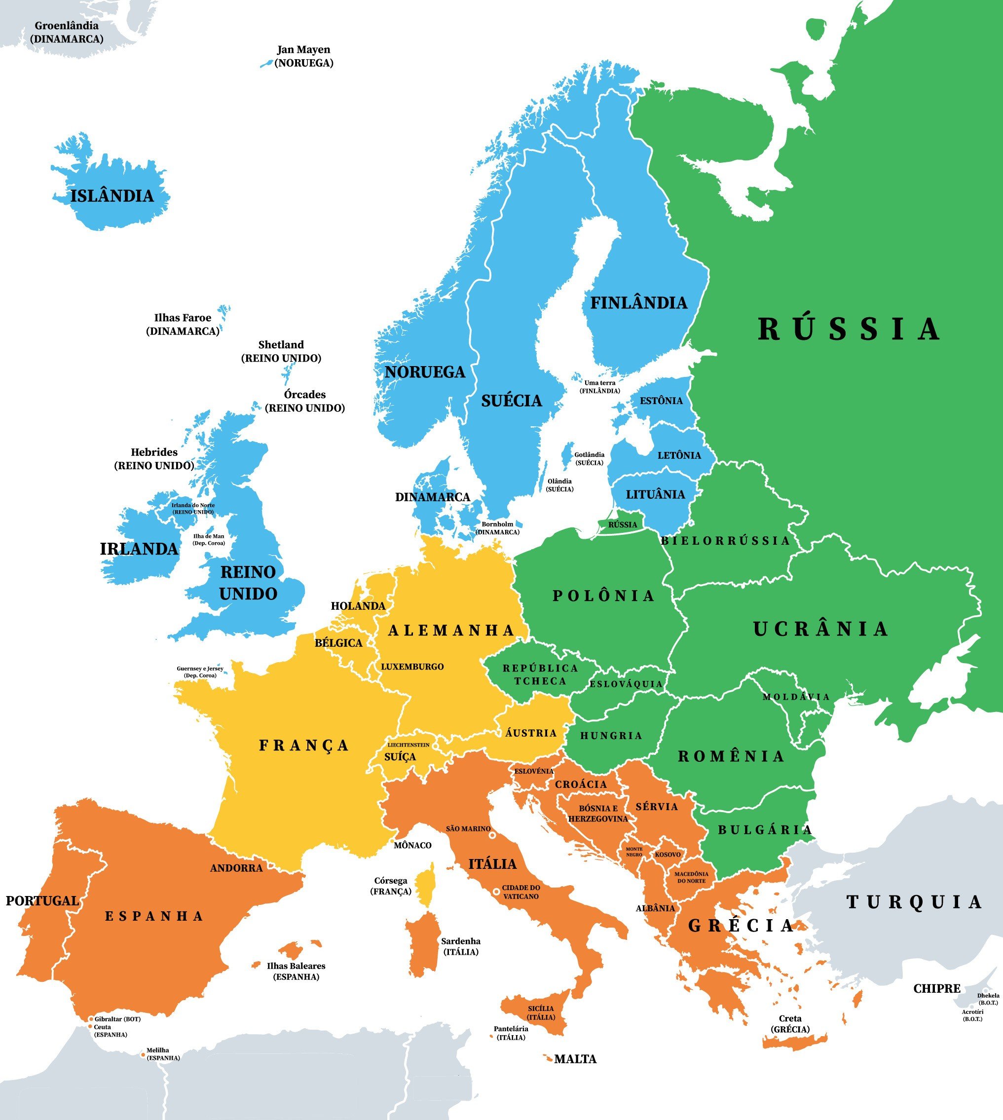 Mapa político da Europa.