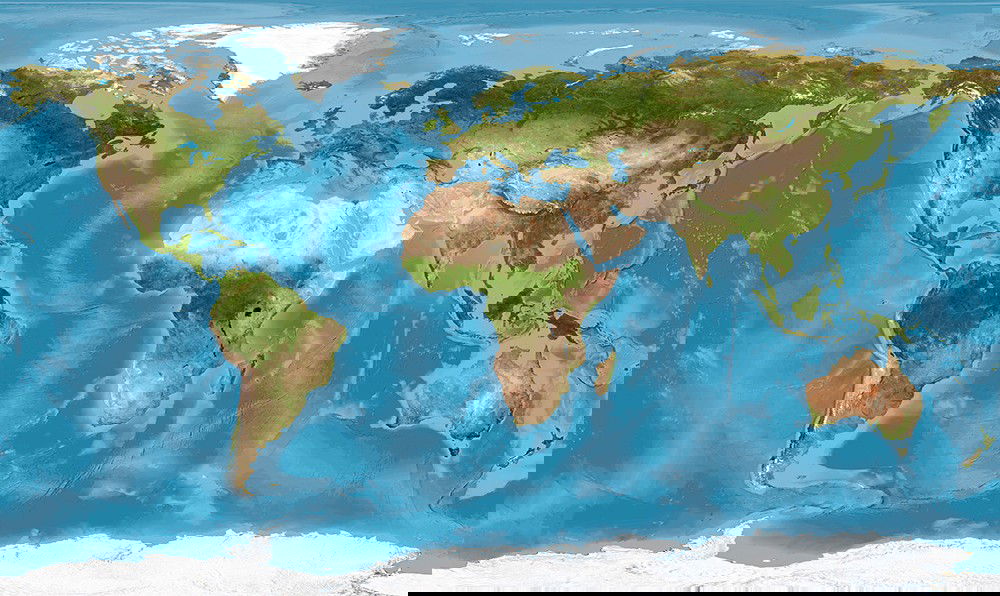 Mapa-mundo que mostra a vegetação ao redor do planeta.