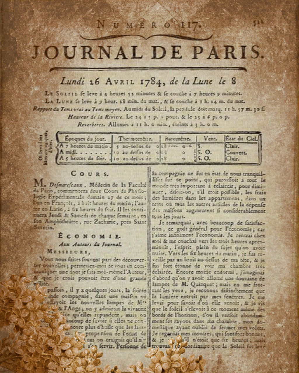 Jornal de Paris, do ano de 1784.