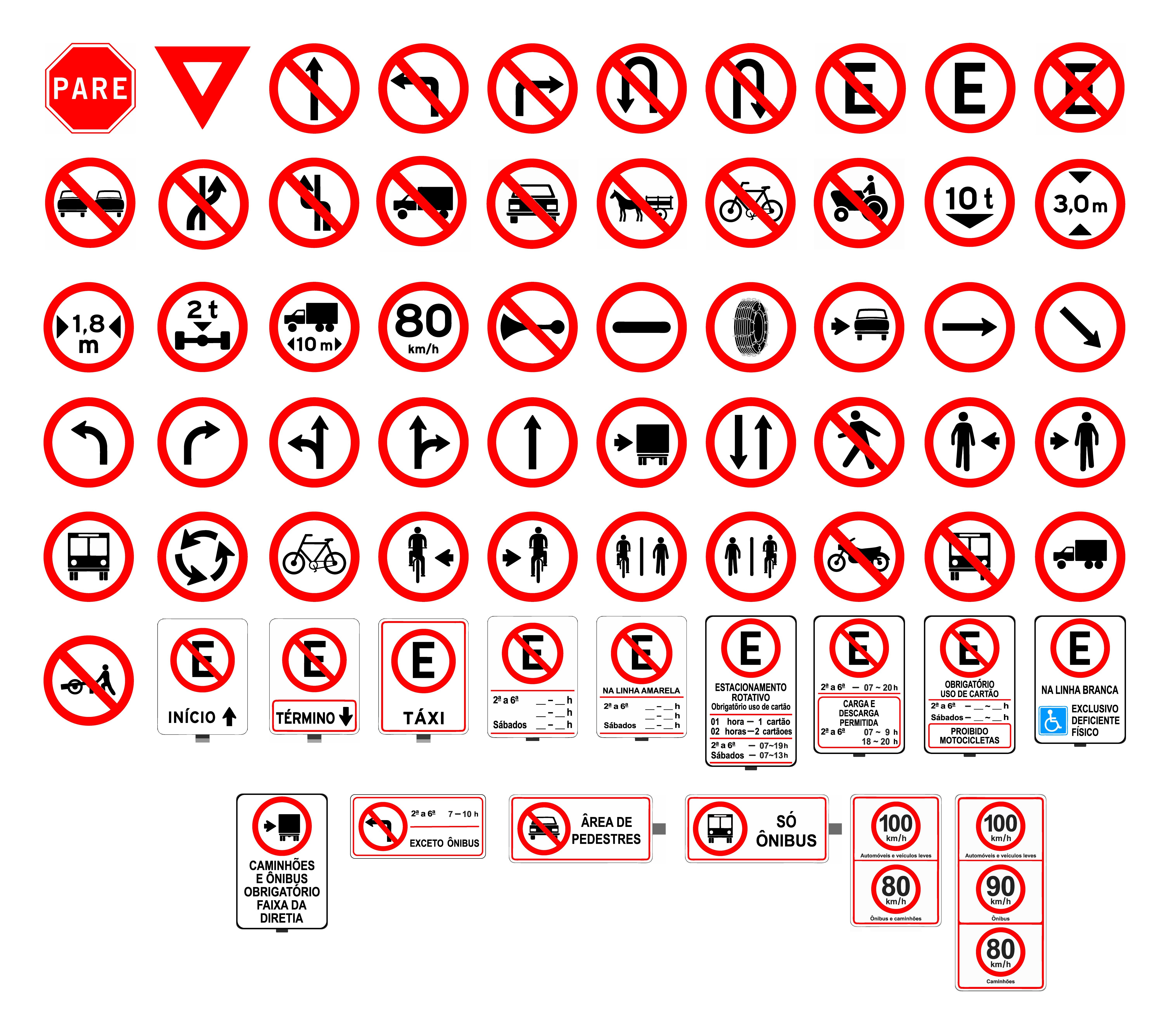 Todas as placas de trânsito do tipo regulamentação.