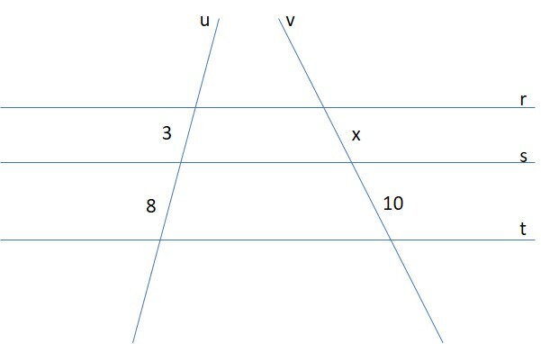 Exercício sobre retas paralelas cortadas por transversais. 