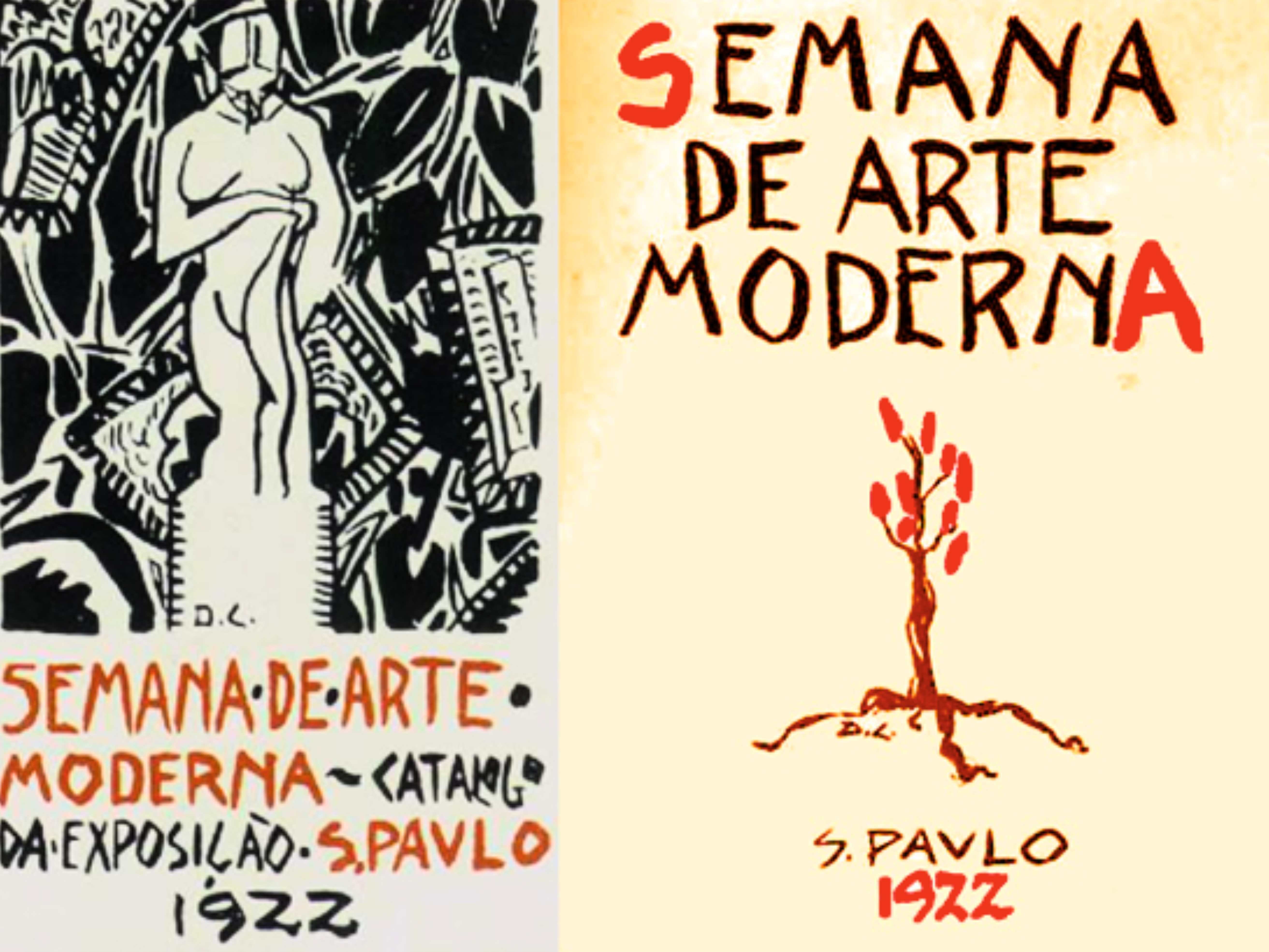 Capa do catálogo da Semana de 22 e cartaz do evento, ambos criados por Di Cavalcanti.