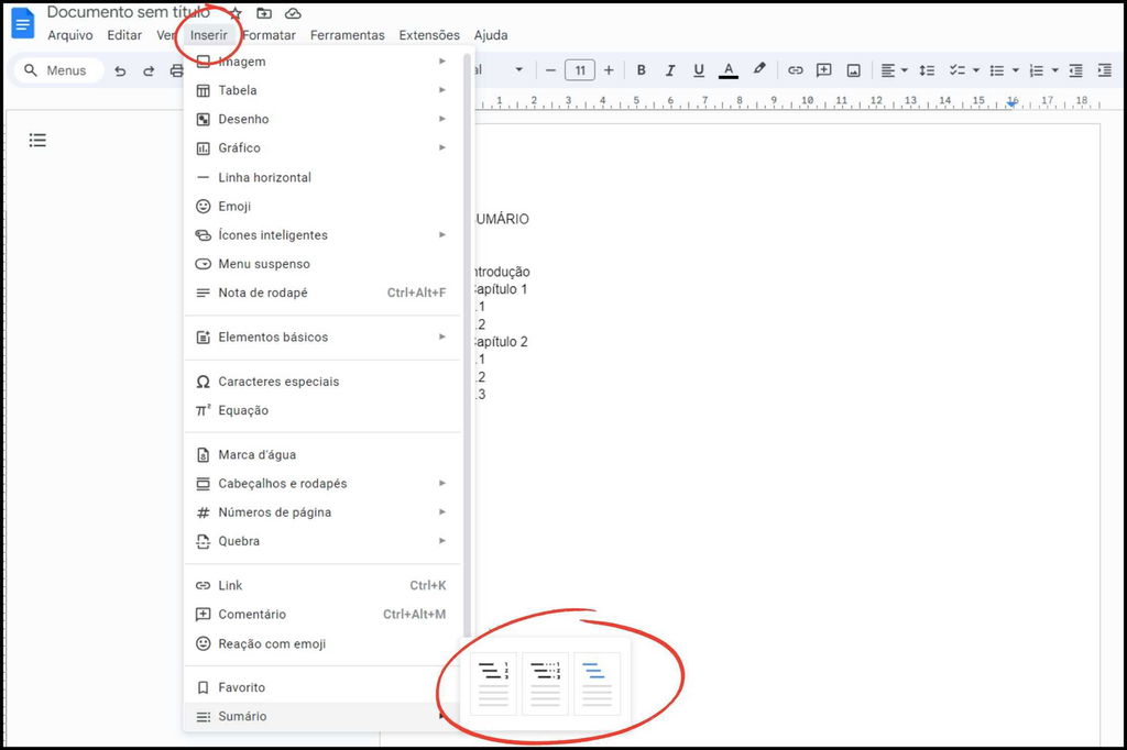 Como inserir sumário no Google Docs