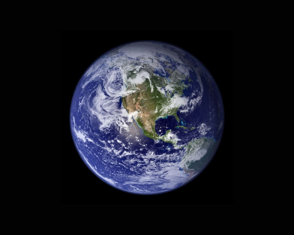 Planeta Terra, com superfície azul e fundo preto.