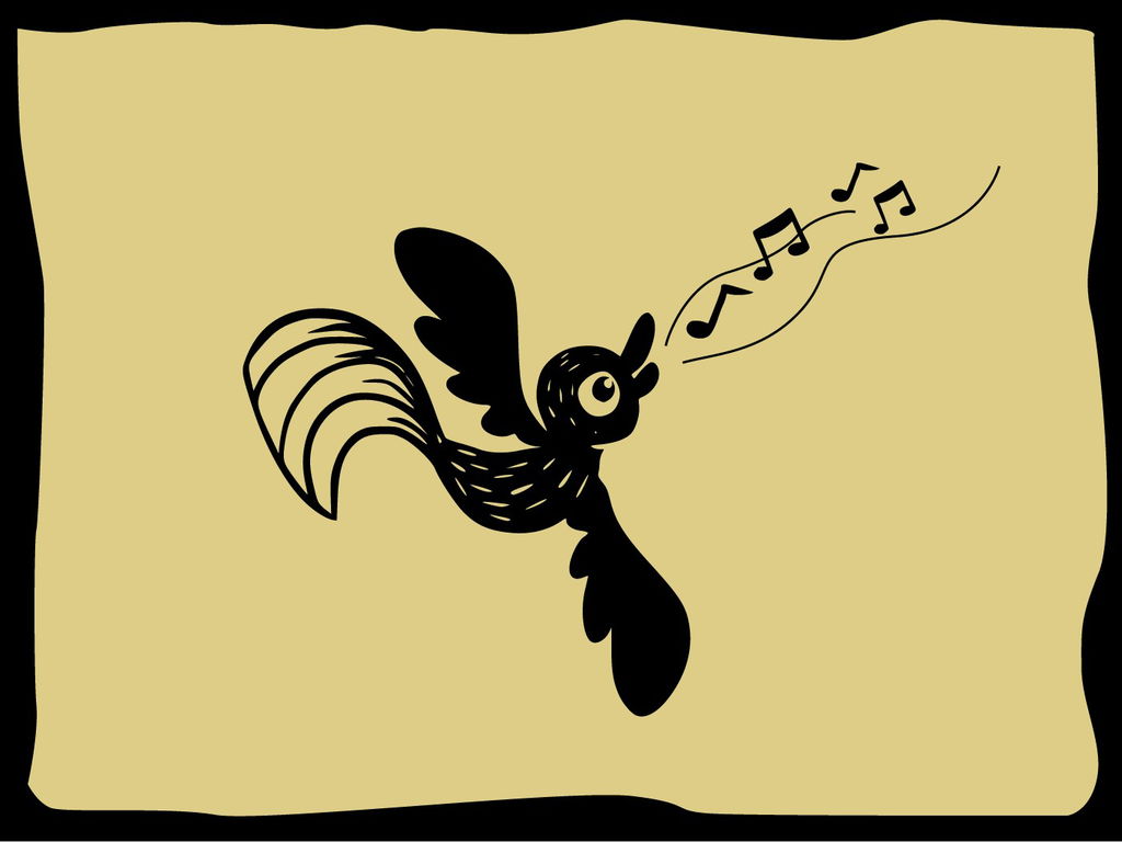 Ilustração de um pássaro, em preto, com as asas abertas, em fundo amarelo.