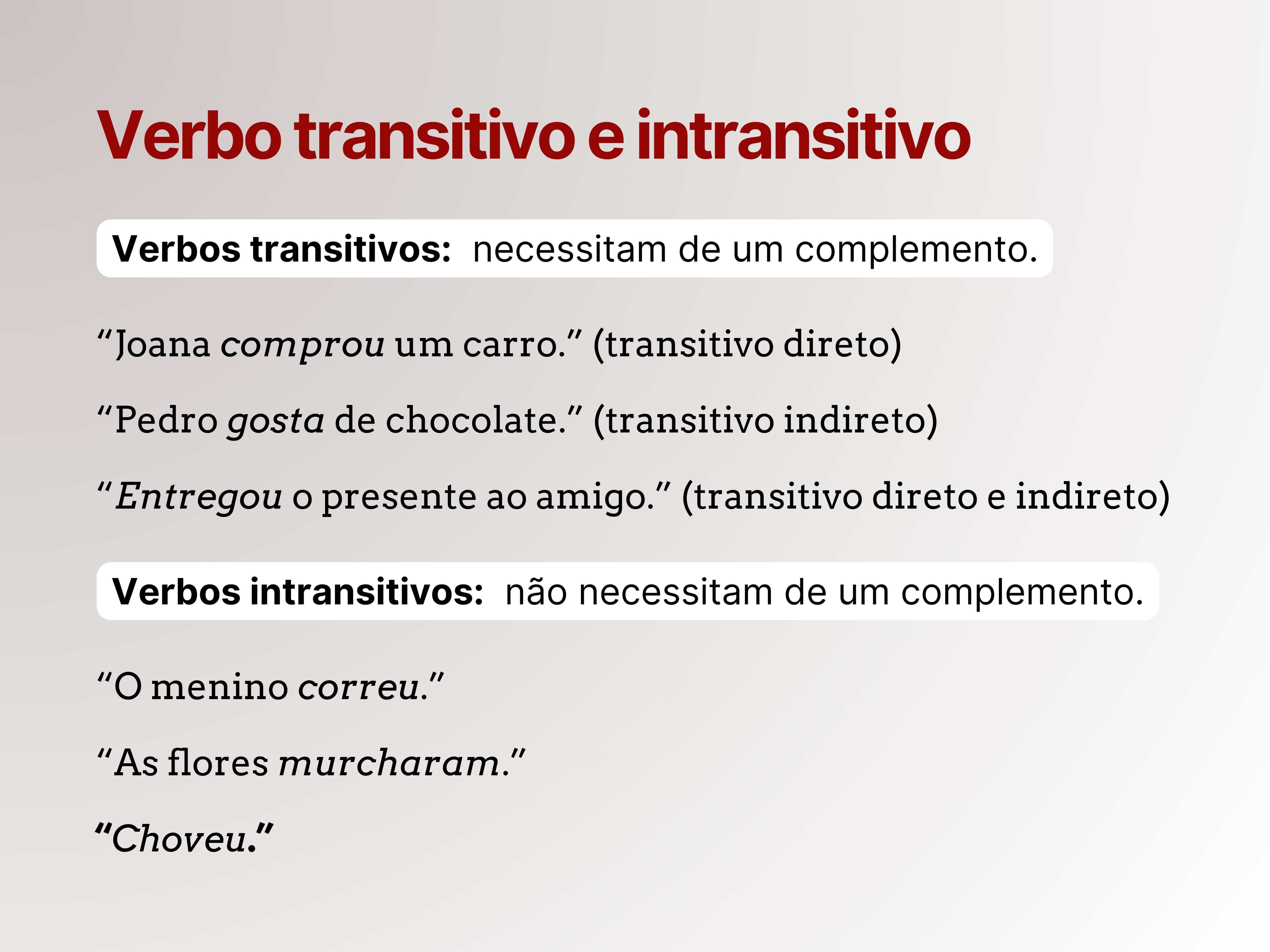 Verbo transitivo e intransitivo